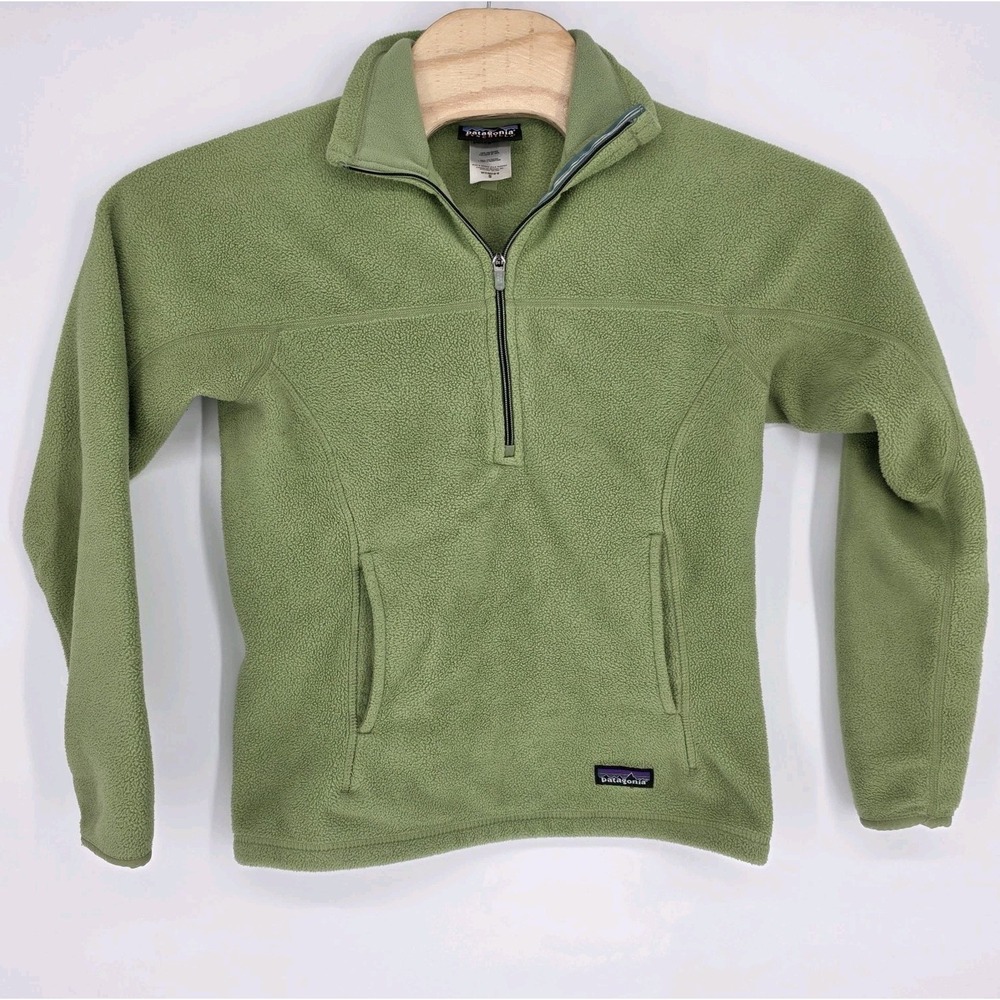 Patagonia Synchilla 1/4 Zip Fleece Jacket Womens Small Pullover Green Pockets